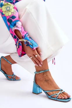 Boto Sandały Na Obcasie*Modne Sandałki Na Obcasie Niebieskie Felisa