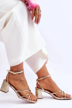 Boto Sandały Na Obcasie*Modne Sandałki Na Obcasie Złote Felisa