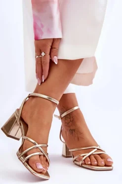 Boto Sandały Na Obcasie*Modne Sandałki Na Obcasie Złote Felisa
