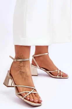 Boto Sandały Na Obcasie*Modne Sandałki Na Obcasie Złote Felisa