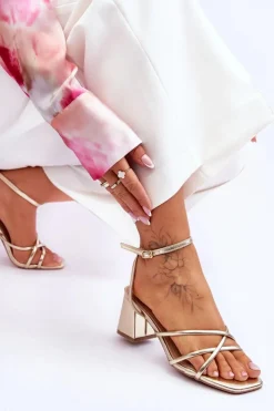 Boto Sandały Na Obcasie*Modne Sandałki Na Obcasie Złote Felisa