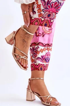 Boto Sandały Na Obcasie*Modne Sandałki Na Obcasie Różowe Złoto Felisa