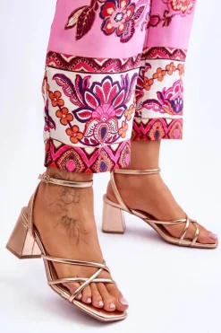 Boto Sandały Na Obcasie*Modne Sandałki Na Obcasie Różowe Złoto Felisa