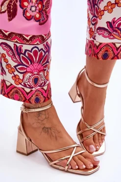 Boto Sandały Na Obcasie*Modne Sandałki Na Obcasie Różowe Złoto Felisa