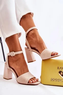 Boto Sandały Na Obcasie*Modne Sandałki Na Słupku Beżowe Salis