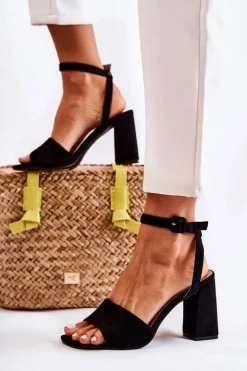 New Boto Modne Sandałki Na Słupku Czarne Salis