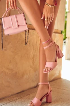 Damskie Boto Modne Sandałki Na Słupku Fuksja Salis