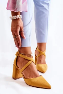Boto Sandały Na Obcasie*Modne Sandałki Na Słupku Żółte Sinari