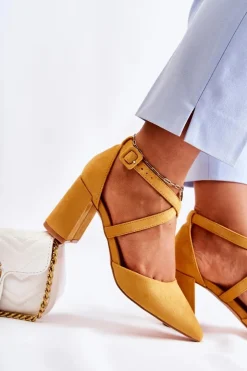 Boto Sandały Na Obcasie*Modne Sandałki Na Słupku Żółte Sinari