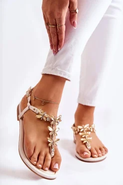 Boto Sandały Płaskie*Modne Sandały Japonki Z Motylami Jasnobeżowe Jennissa