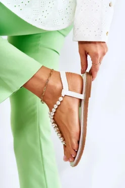 Damskie Boto Modne Sandały Japonki Z Perłami Białe Isalia