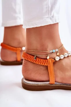 New Boto Modne Sandały Japonki Z Perłami Pomarańczowe Isalia