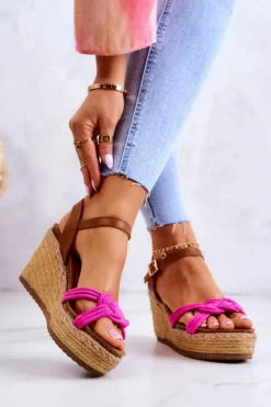 Boto Sandały Na Koturnie*Modne Sandały Na Koturnie Fuksja Roseville