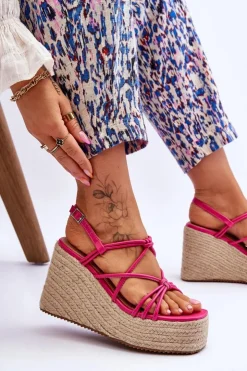 Outlet Boto Modne Sandały Na Koturnie Z Plecionką Fuksja Nessia