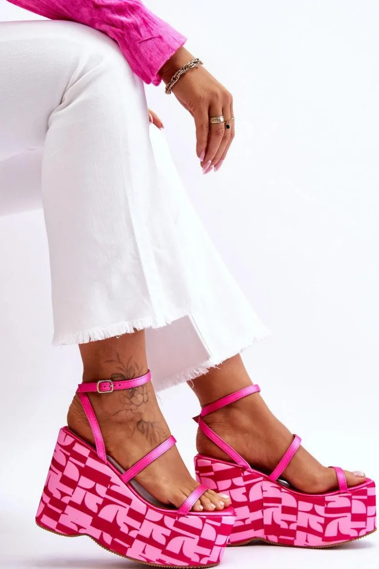 Boto Sandały Na Koturnie*Modne Sandały Na Koturnie We Wzory Fuksja Claria