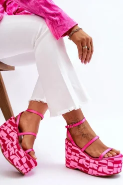 Boto Sandały Na Koturnie*Modne Sandały Na Koturnie We Wzory Fuksja Claria
