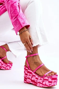 Boto Sandały Na Koturnie*Modne Sandały Na Koturnie We Wzory Fuksja Claria