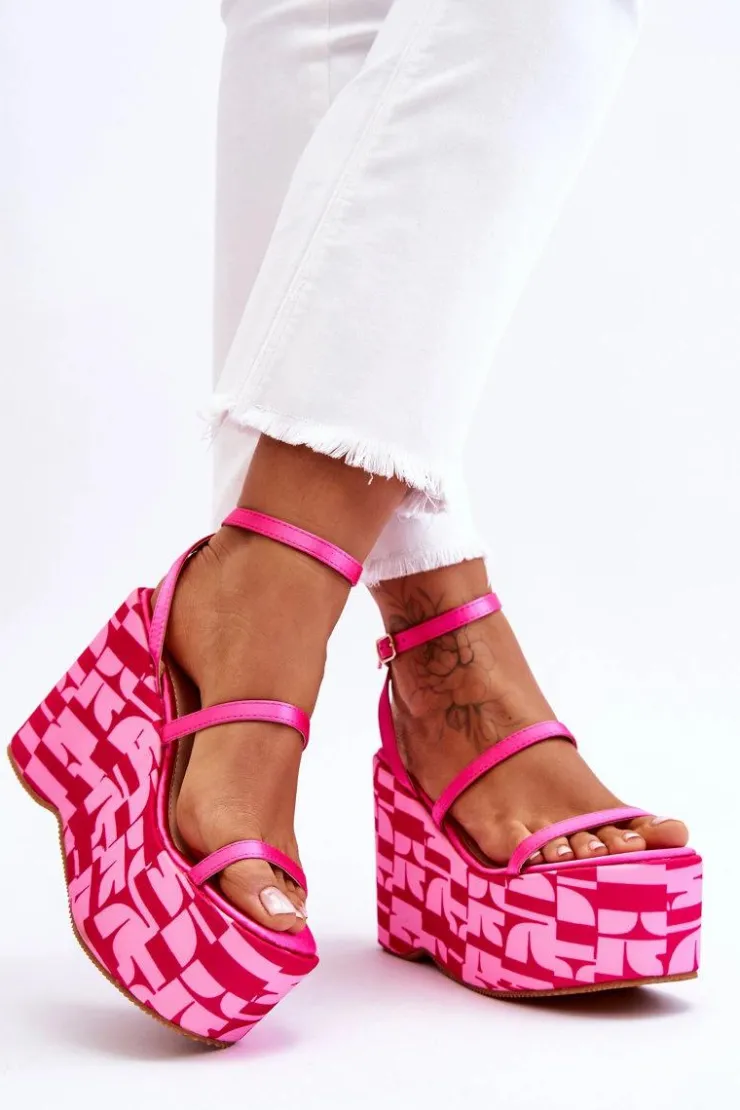 Boto Sandały Na Koturnie*Modne Sandały Na Koturnie We Wzory Fuksja Claria