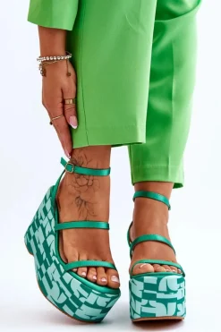 Damskie Boto Modne Sandały Na Koturnie We Wzory Zielone Claria