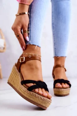 Boto Sandały Na Koturnie*Modne Sandały Na Koturnie Czarne Roseville