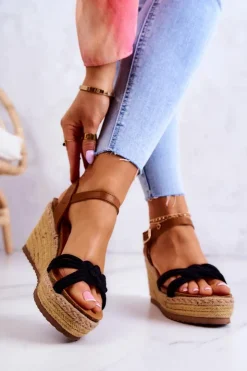 Boto Sandały Na Koturnie*Modne Sandały Na Koturnie Czarne Roseville