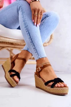 Boto Sandały Na Koturnie*Modne Sandały Na Koturnie Czarne Roseville