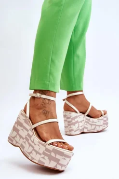Boto Sandały Na Koturnie*Modne Sandały Na Koturnie We Wzory Beżowe Claria