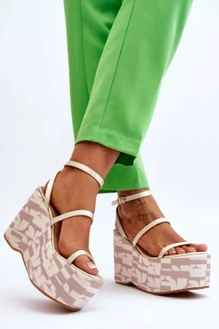 Boto Sandały Na Koturnie*Modne Sandały Na Koturnie We Wzory Beżowe Claria