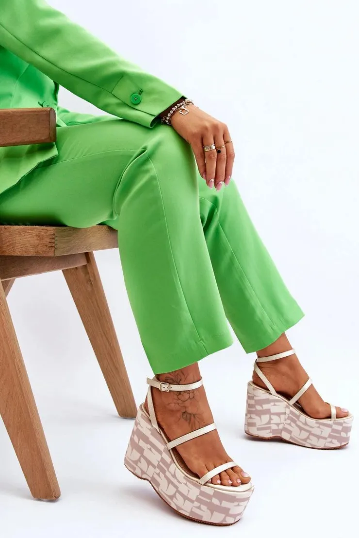 Boto Sandały Na Koturnie*Modne Sandały Na Koturnie We Wzory Beżowe Claria