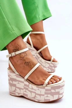 Boto Sandały Na Koturnie*Modne Sandały Na Koturnie We Wzory Beżowe Claria