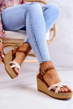 Damskie Boto Modne Sandały Na Koturnie Beżowe Roseville