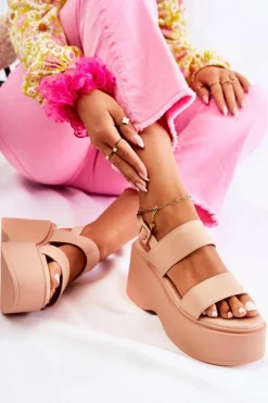 Boto Sandały Na Koturnie*Modne Sandały Na Masywnej Platformie Beżowe Mariel