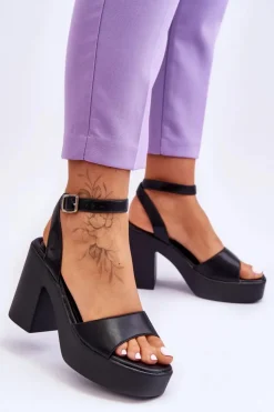 Damskie Boto Modne Sandały Na Masywnym Obcasie Czarne Karmine