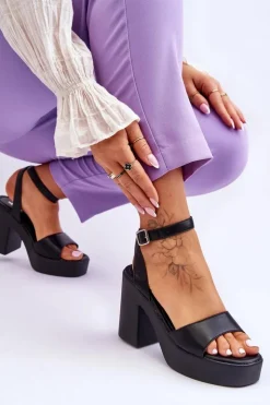 Damskie Boto Modne Sandały Na Masywnym Obcasie Czarne Karmine