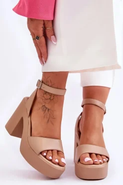 Boto Sandały Na Obcasie*Modne Sandały Na Masywnym Obcasie Beżowe Karmine