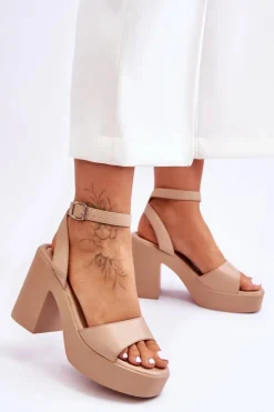 Boto Sandały Na Obcasie*Modne Sandały Na Masywnym Obcasie Beżowe Karmine