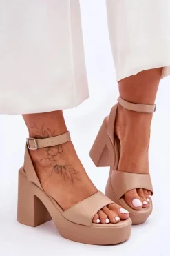Boto Sandały Na Obcasie*Modne Sandały Na Masywnym Obcasie Beżowe Karmine