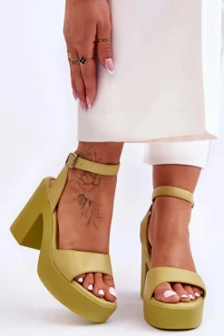 Damskie Boto Modne Sandały Na Masywnym Obcasie Limonkowe Karmine