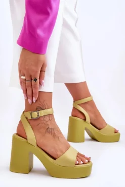 Damskie Boto Modne Sandały Na Masywnym Obcasie Limonkowe Karmine