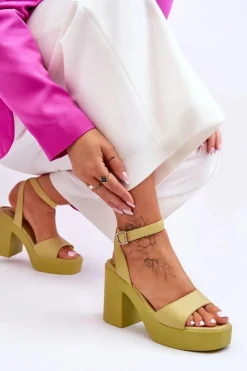 Damskie Boto Modne Sandały Na Masywnym Obcasie Limonkowe Karmine