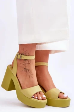 Damskie Boto Modne Sandały Na Masywnym Obcasie Limonkowe Karmine