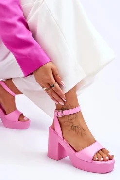 Boto Sandały Na Obcasie*Modne Sandały Na Masywnym Obcasie Różowe Karmine