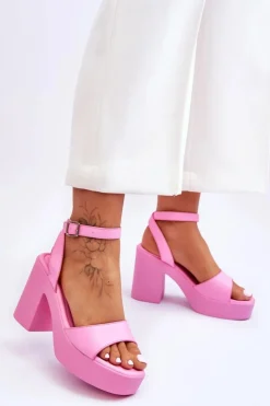 Boto Sandały Na Obcasie*Modne Sandały Na Masywnym Obcasie Różowe Karmine