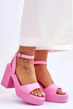 Boto Sandały Na Obcasie*Modne Sandały Na Masywnym Obcasie Różowe Karmine