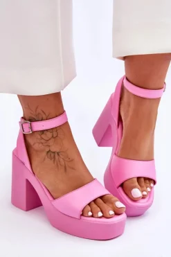 Boto Sandały Na Obcasie*Modne Sandały Na Masywnym Obcasie Różowe Karmine