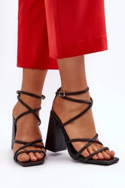 New Boto Modne Sandały Na Obcasie Czarne Josette Czarny