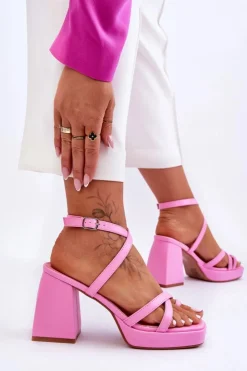 Damskie Boto Modne Sandały Na Obcasie I Platformie Jasnoróżowe Secret Rose