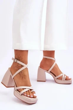 Boto Sandały Na Obcasie*Modne Sandały Na Obcasie I Platformie Beżowe Secret Rose