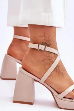 Boto Sandały Na Obcasie*Modne Sandały Na Obcasie I Platformie Beżowe Secret Rose