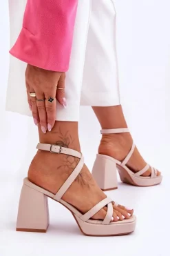 Boto Sandały Na Obcasie*Modne Sandały Na Obcasie I Platformie Beżowe Secret Rose